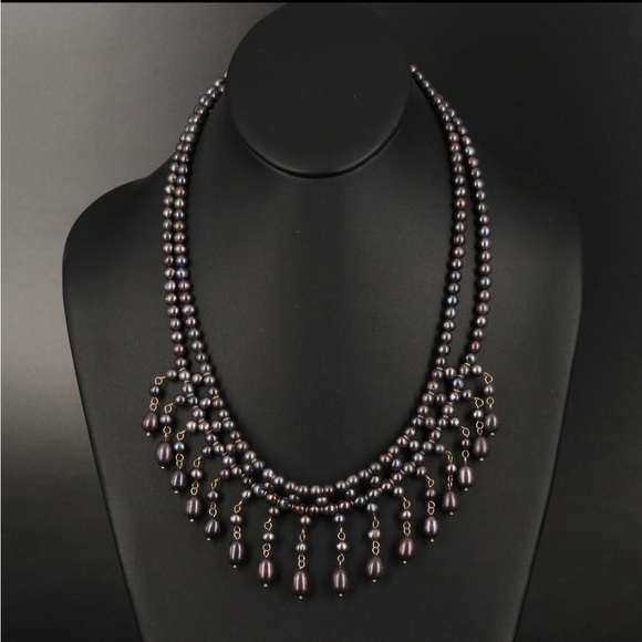 Elegant Statement Piece 14k Pearl Fringe Neckless - Picture 1 of 5